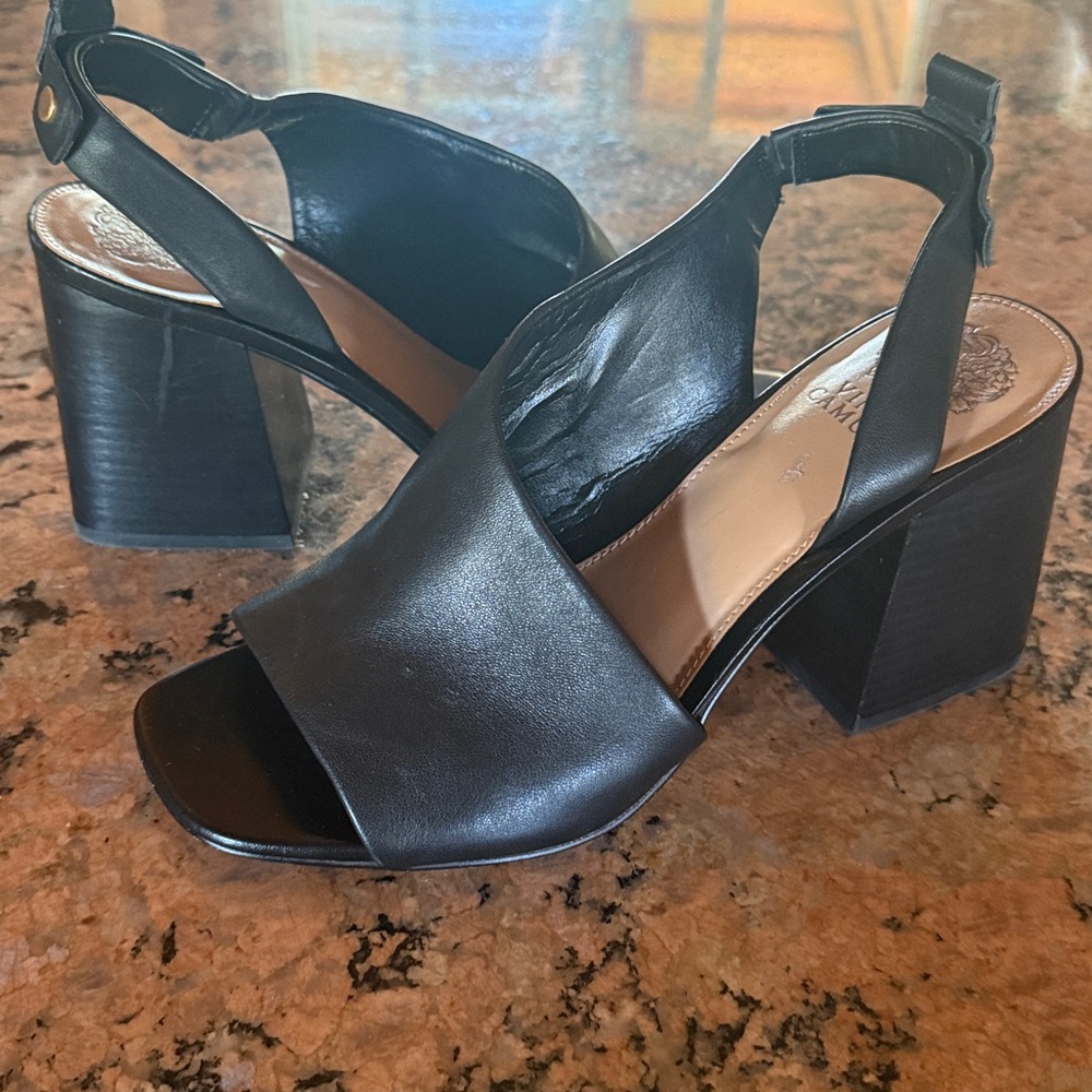 Vince Camuto VP Salaweigh Black Leather Slingback block Heels size 10 - Picture 3 of 10